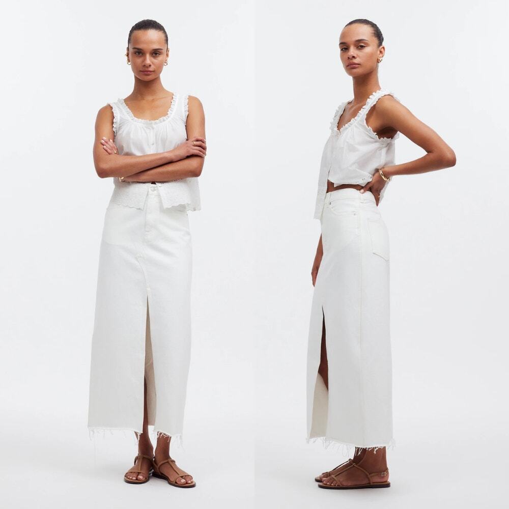Madewell The Rilee Denim Midi Skirt in Tile White